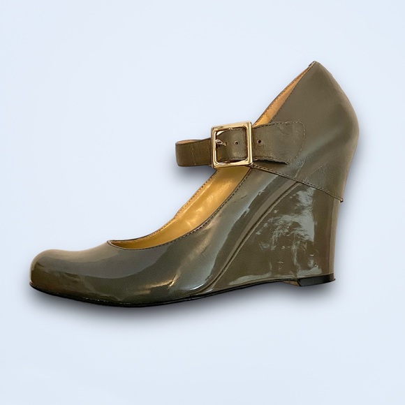 Nine West 7Street Grey Patent Leather Wedge Mary Jane Heel SZ 8 - Picture 6 of 16